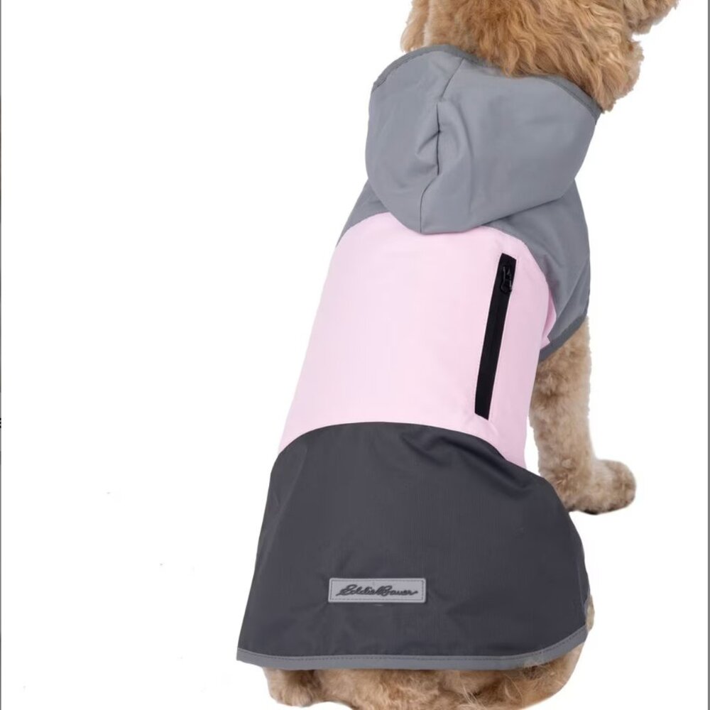 Eddie Bauer Pet Waterproof Dog Windbreaker Medium Pink Gray Hooded Dog Rain Coat